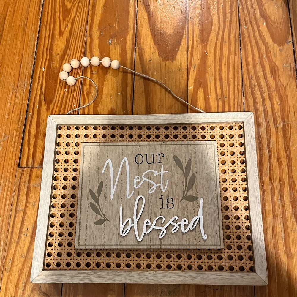 Our Nest Is Blessed Wooden Wall Sign - Neutral Beige & Natural